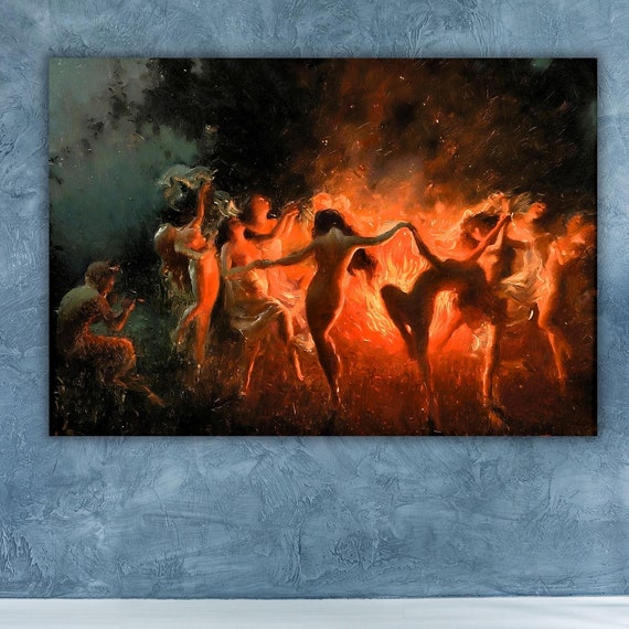 Josephtomanek Print Fire Dance By Joseph Tomanek Print Joseph Tomanek Poster Nymphs Dancing To Pans Flute Fire Dance 1889 Poster
