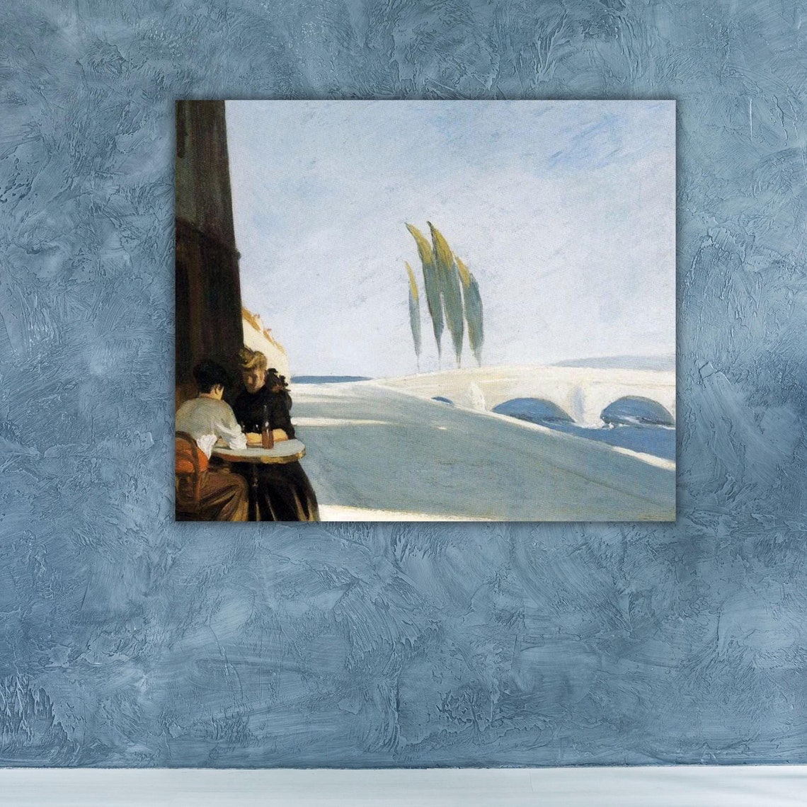 Sunlit Riverside Cafe Terrace Two Women Table Painting Poster