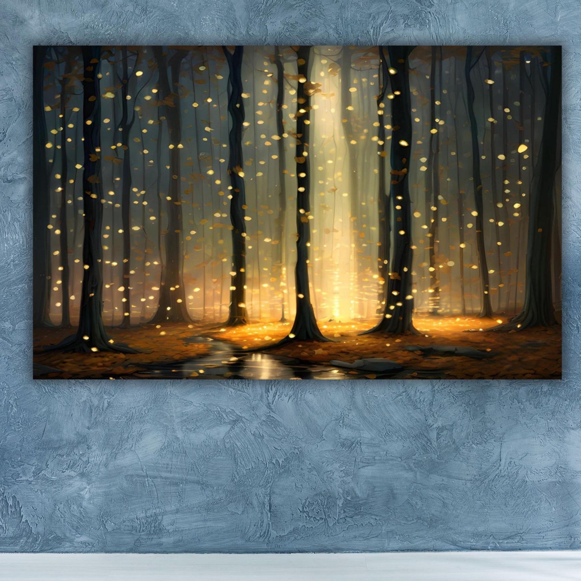 Mystical Firefly Forest Golden Lights Enchanted Woods Art Poster