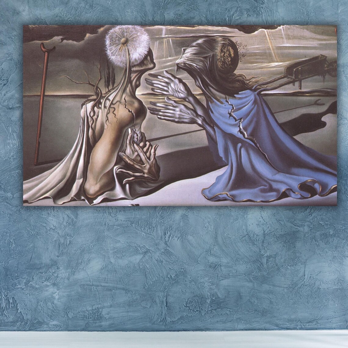 Salvador Dali Surreal Desert Figures Dandelion Head Painting Poster