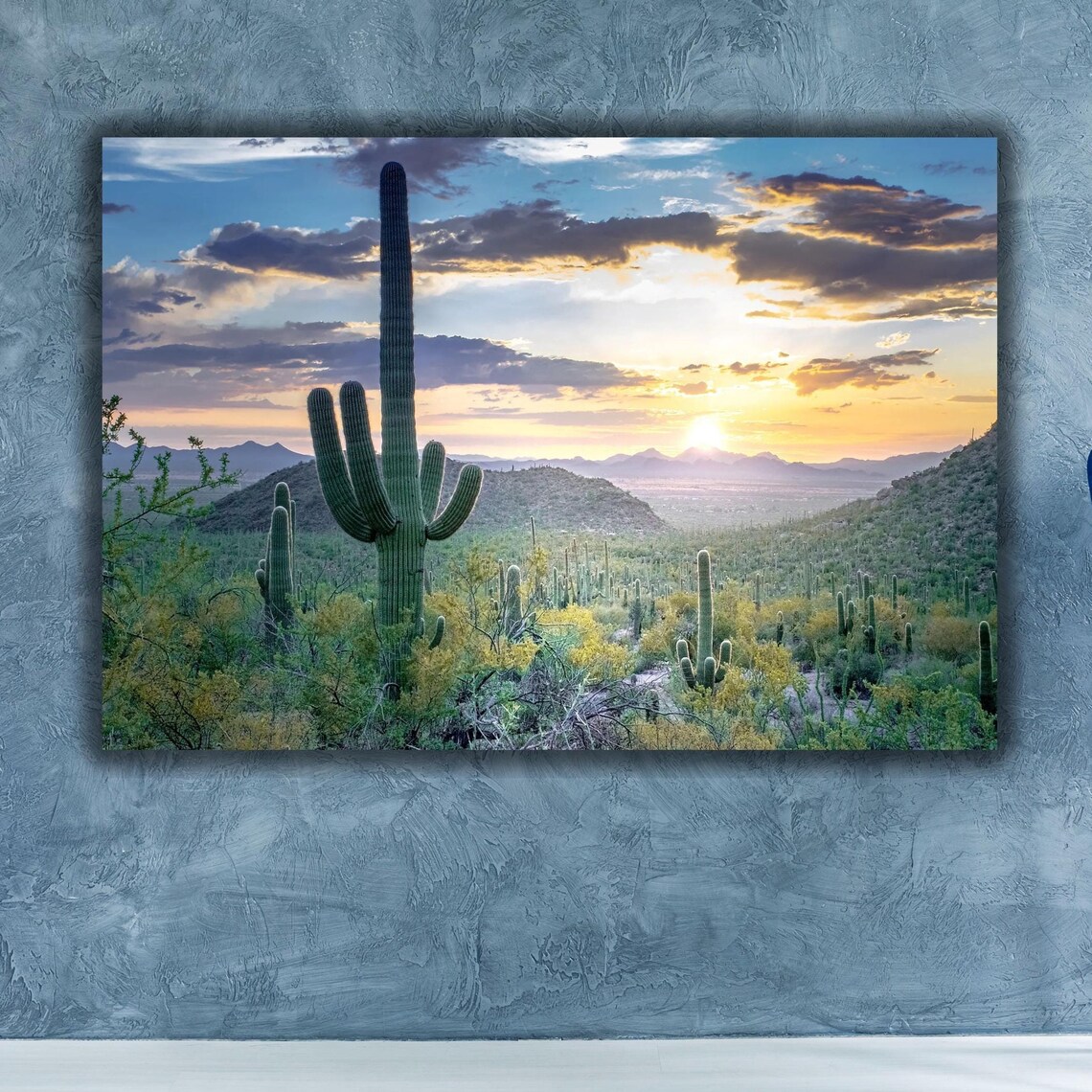 Majestic Arizona Desert Sunset Saguaro National Park Landscape Poster