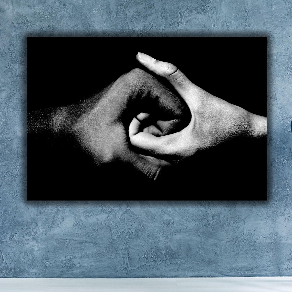 Yin Yang Interlocked Hands Black and White Minimalist Photo Poster