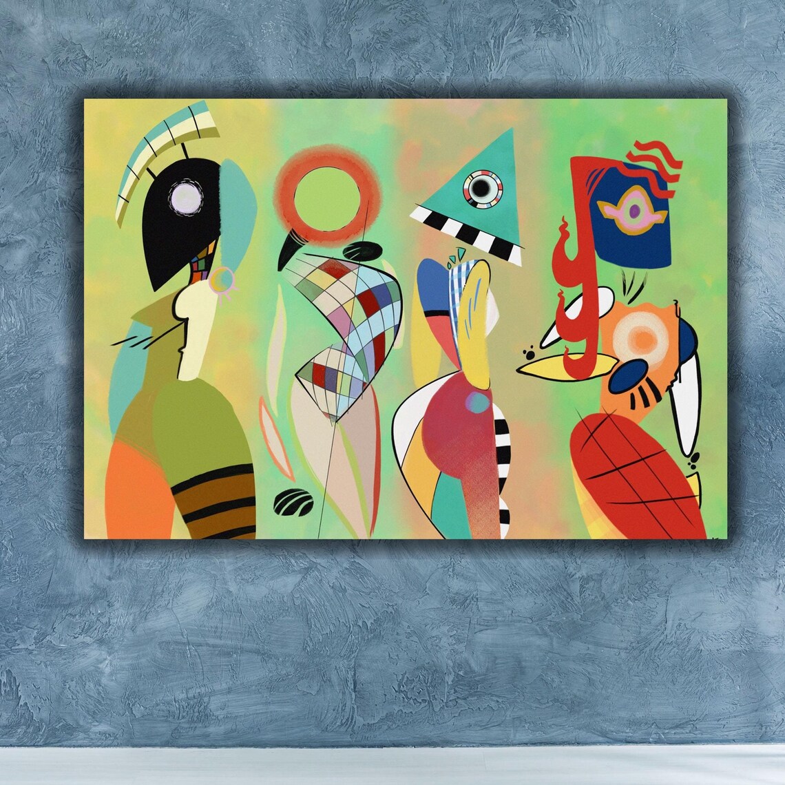 Playful Geometric Abstract Faces Eyes and Shapes Painting Poster