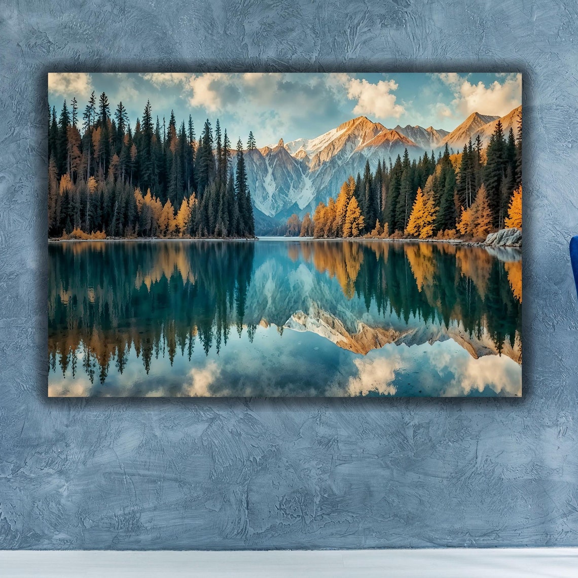 Mirror Lake Mountain Reflection Autumn Pine Forest Landscape Poster - Image 3