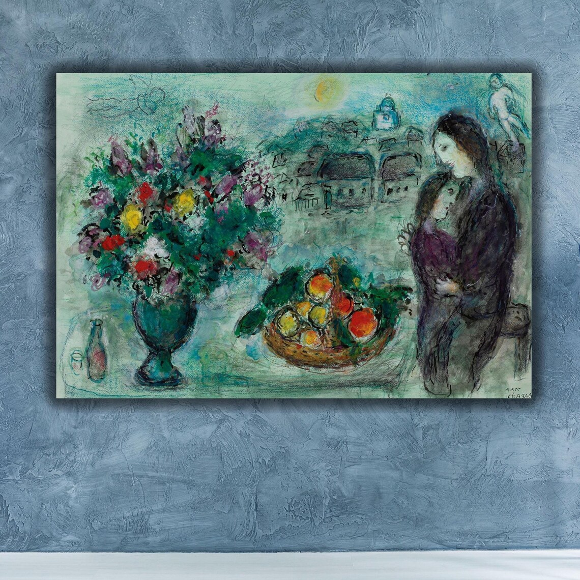 Marc Chagall Mother Child Flower Bouquet Dreamlike Lyrical Art Poster