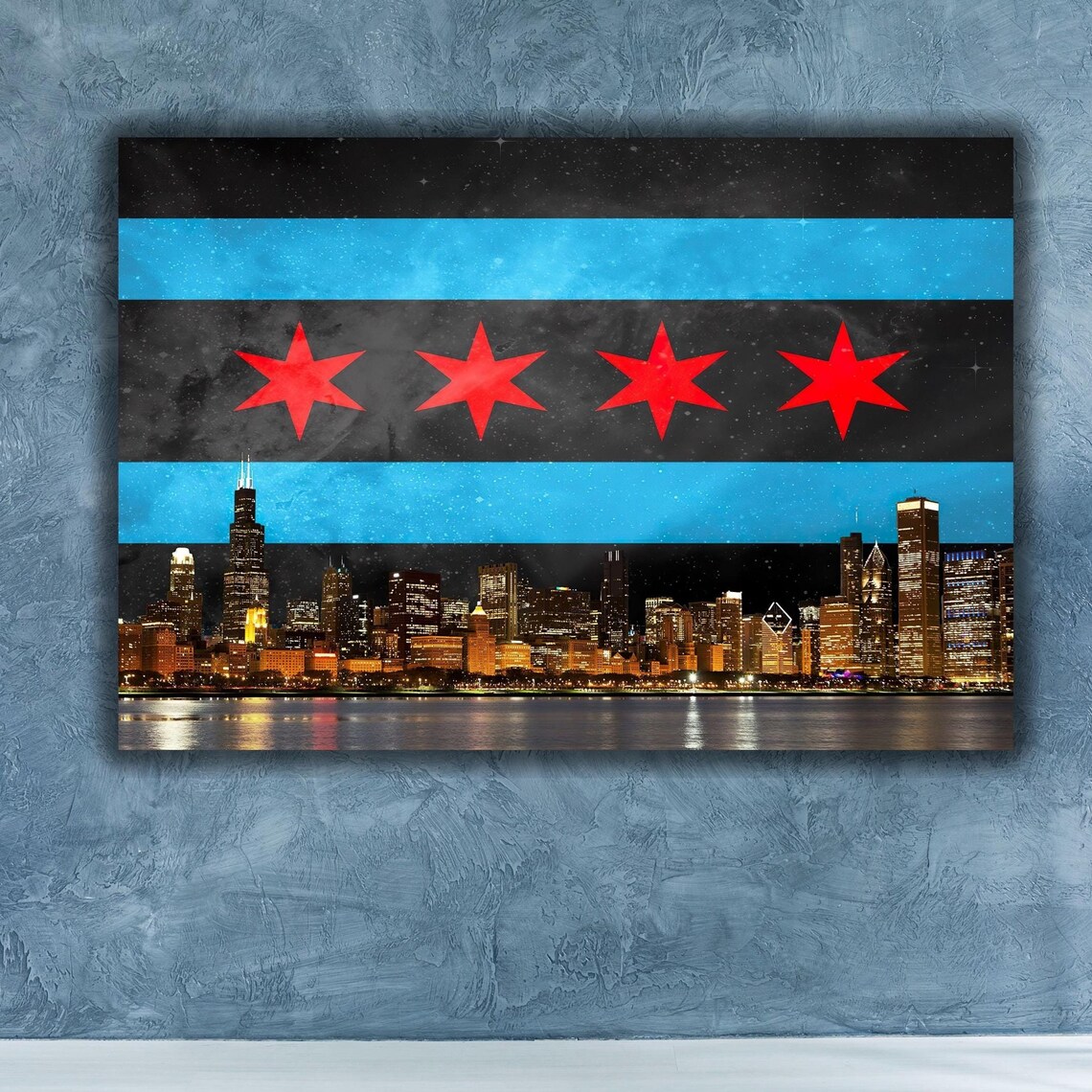 Chicago Flag Skyline Poster Print, Travel Poster - Image 3