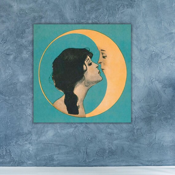 Dear Old Dixie Moon Vintage Songbook Cover Woman Kissing Moon Poster