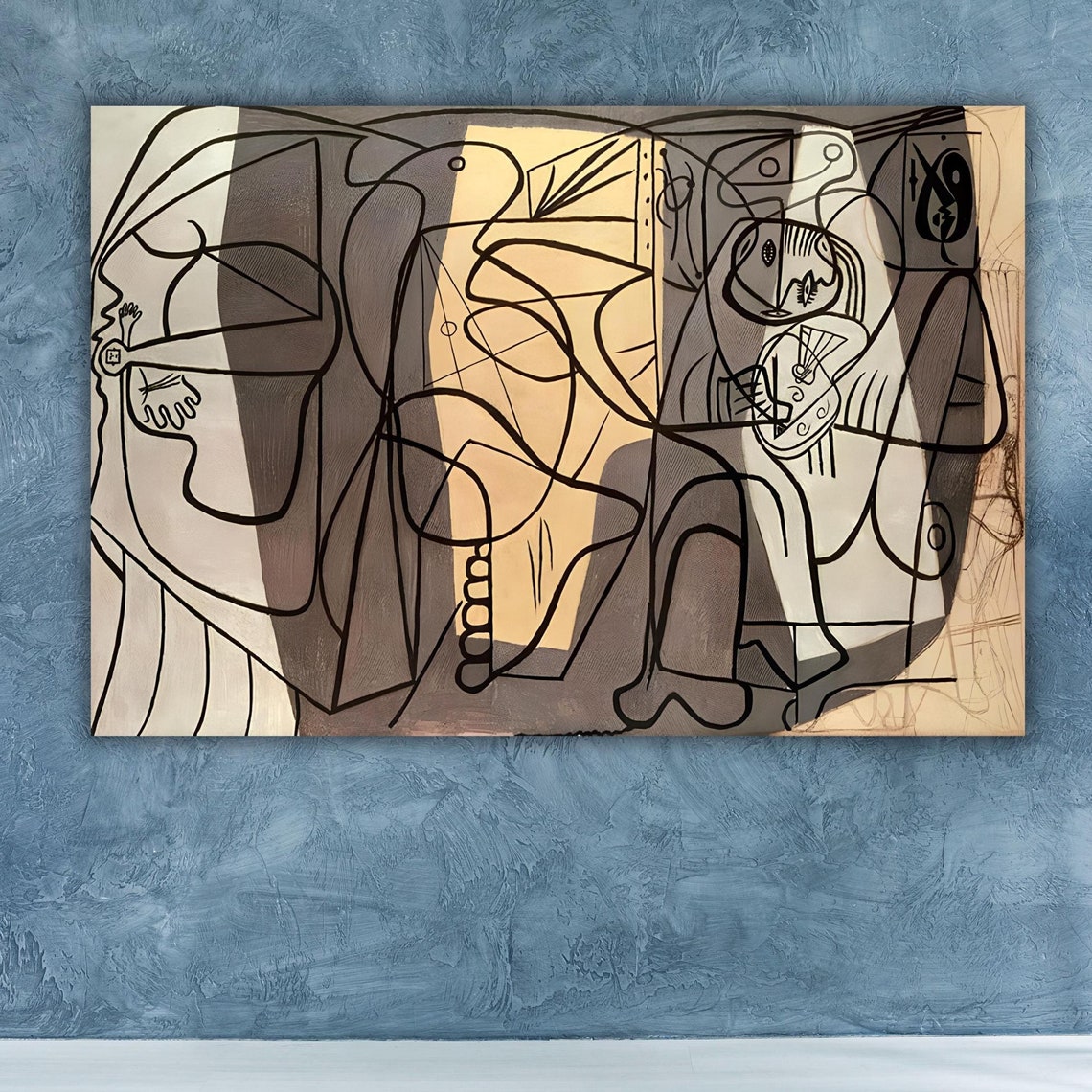 Pablo Picasso Artist and His Model Cubist Line Drawing Poster