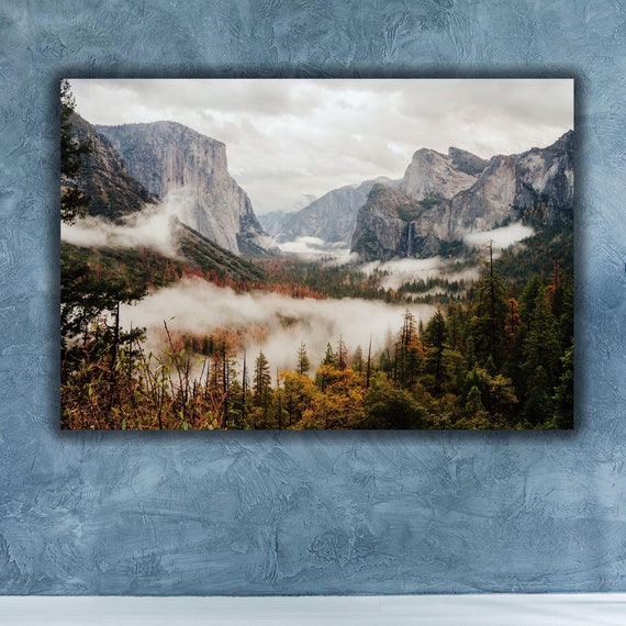 Yosemite Valley Mountain Print Foggy Forest Yosemite Valley National Park Print Nature Trees Poster Art Yosemite Landscape Wall Art