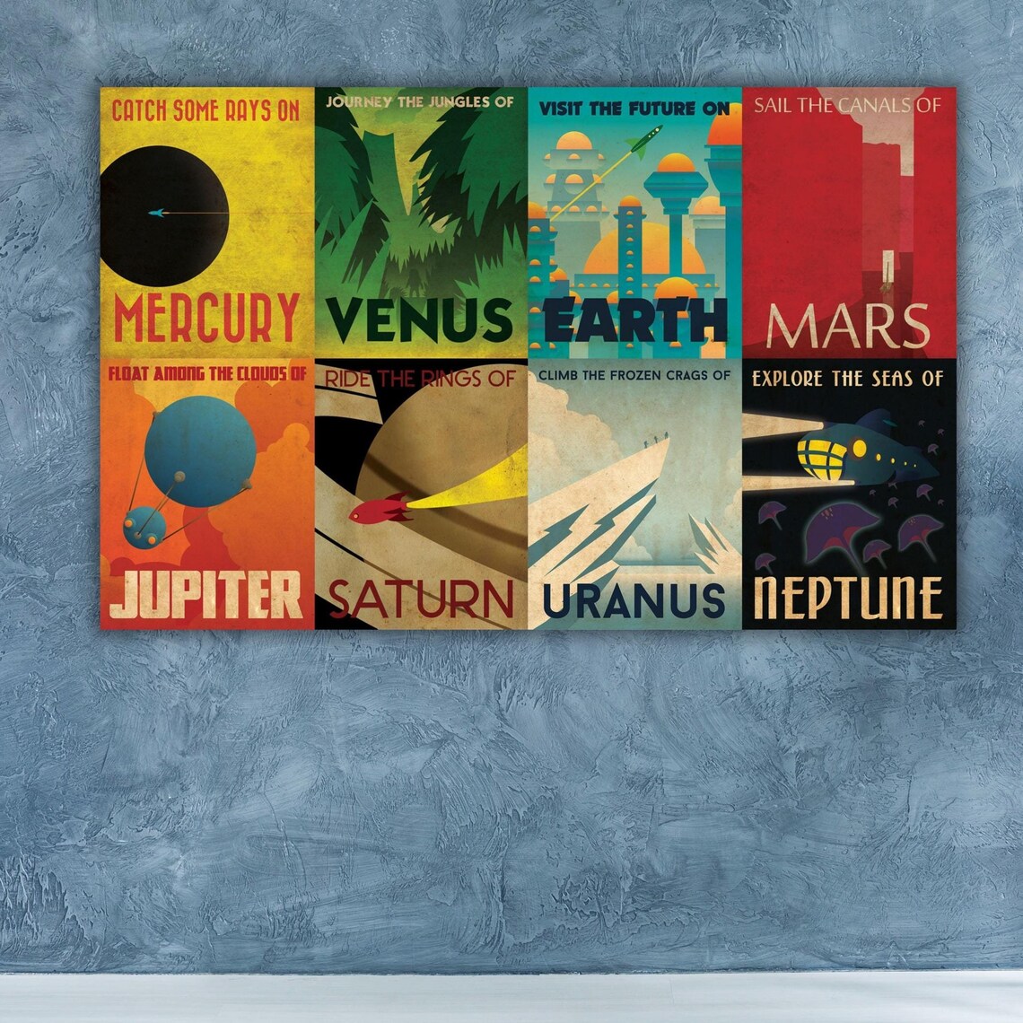 Retro Space Travel Art Set Eight Planets Vintage NASA Style Poster - Image 3