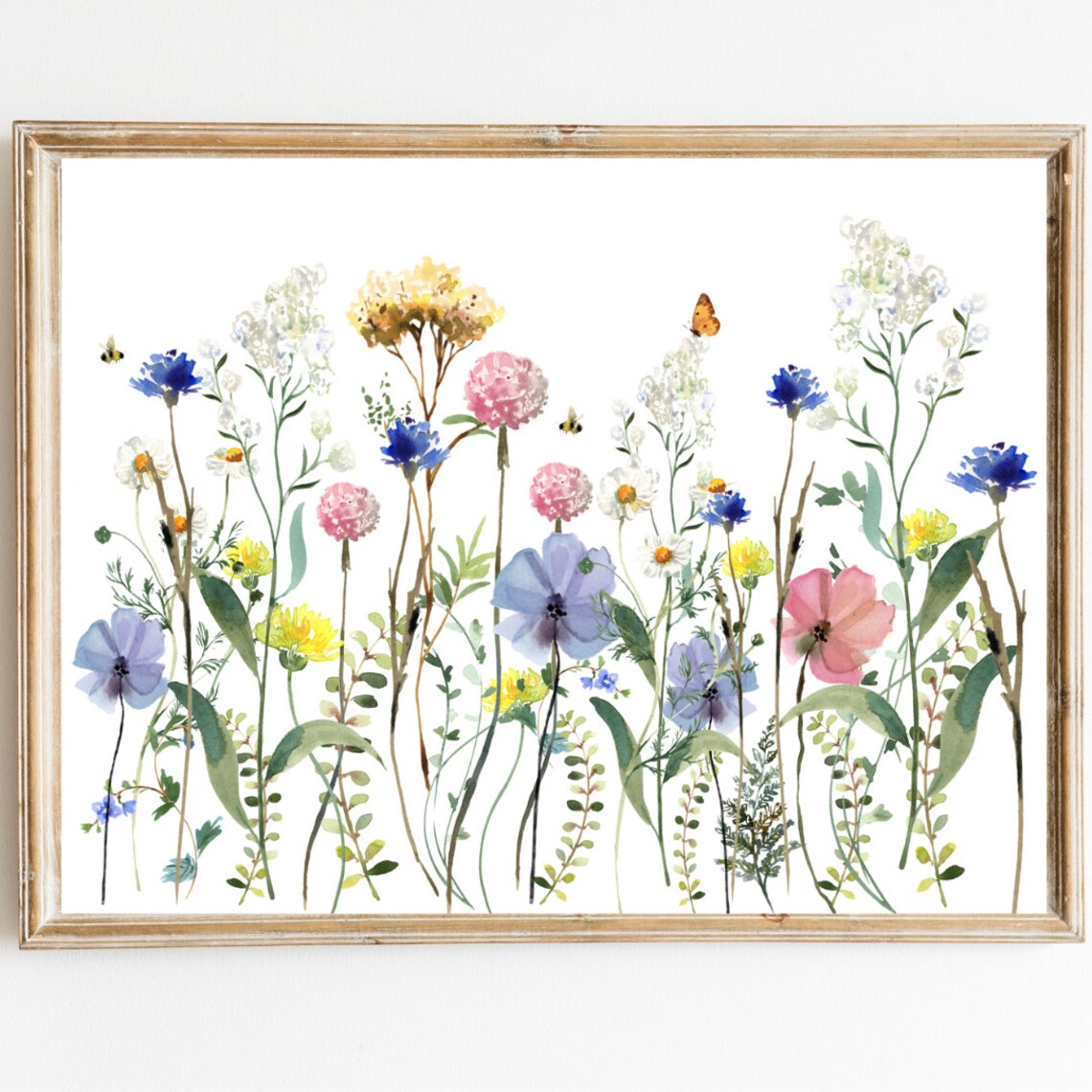 Colorful Watercolor Wildflower Meadow Bouquet Framed Art Poster