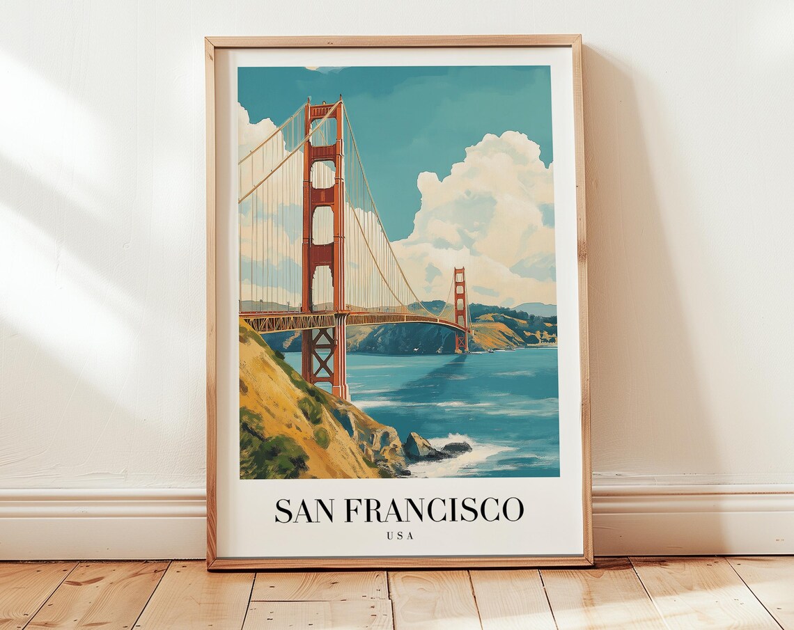 San Francisco Golden Gate Bridge Retro Style Travel Poster For Home