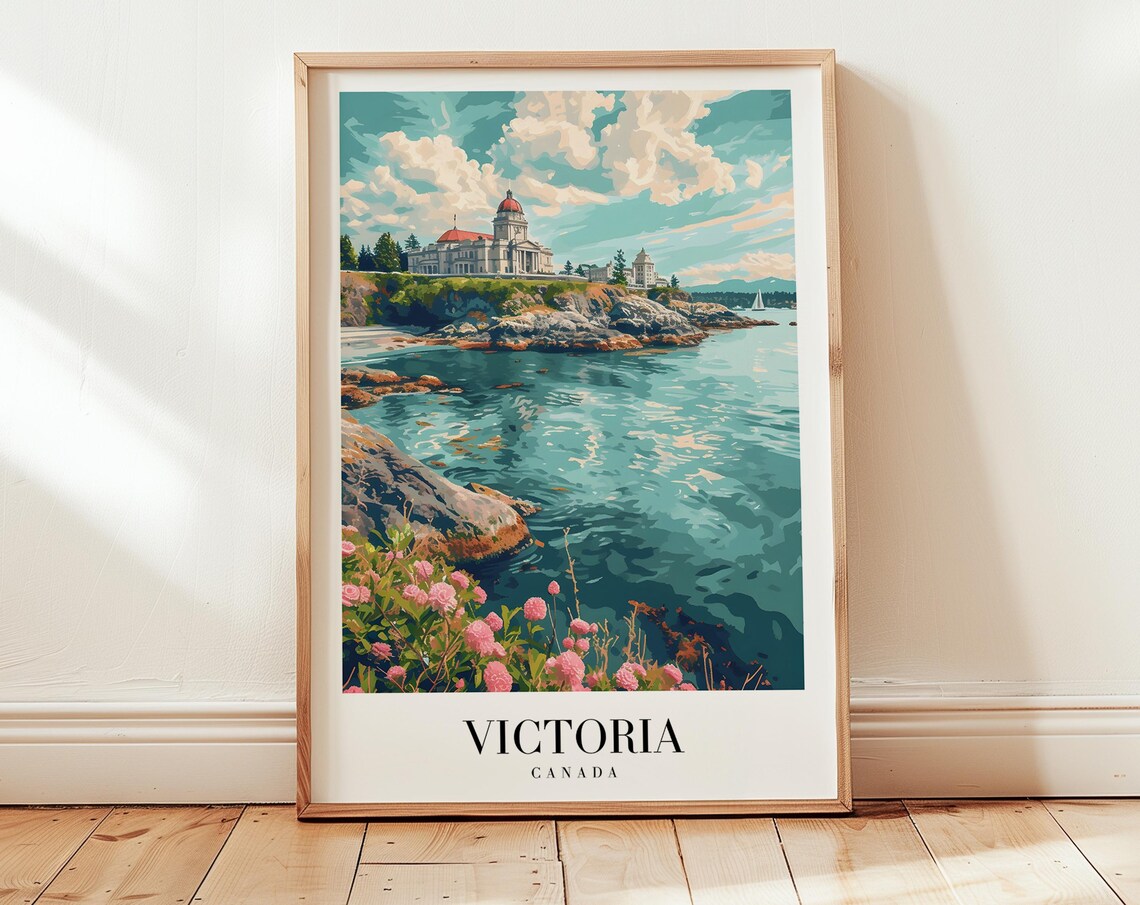 Victoria Canada Rocky Coast Historic Building Retro Travel Poster