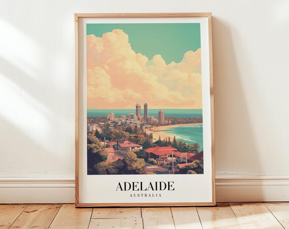 Adelaide Travel Poster Australia Wall Art Vintage Landscape Print Adventure Dreamy Scenic Couples Decor