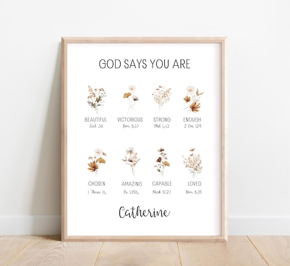 God Says You Are Christian Affirmations Personalized Name Wall Art