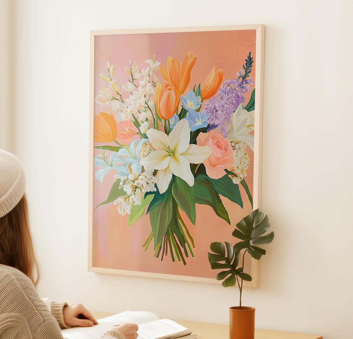 Spring Pastel Bouquet Tulips Lilies Hyacinth Soft Floral Wall Poster - Image 2