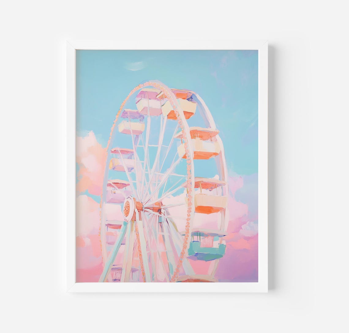 Pastel Ferris Wheel Carnival Sky Dreamy Amusement Park Art Poster