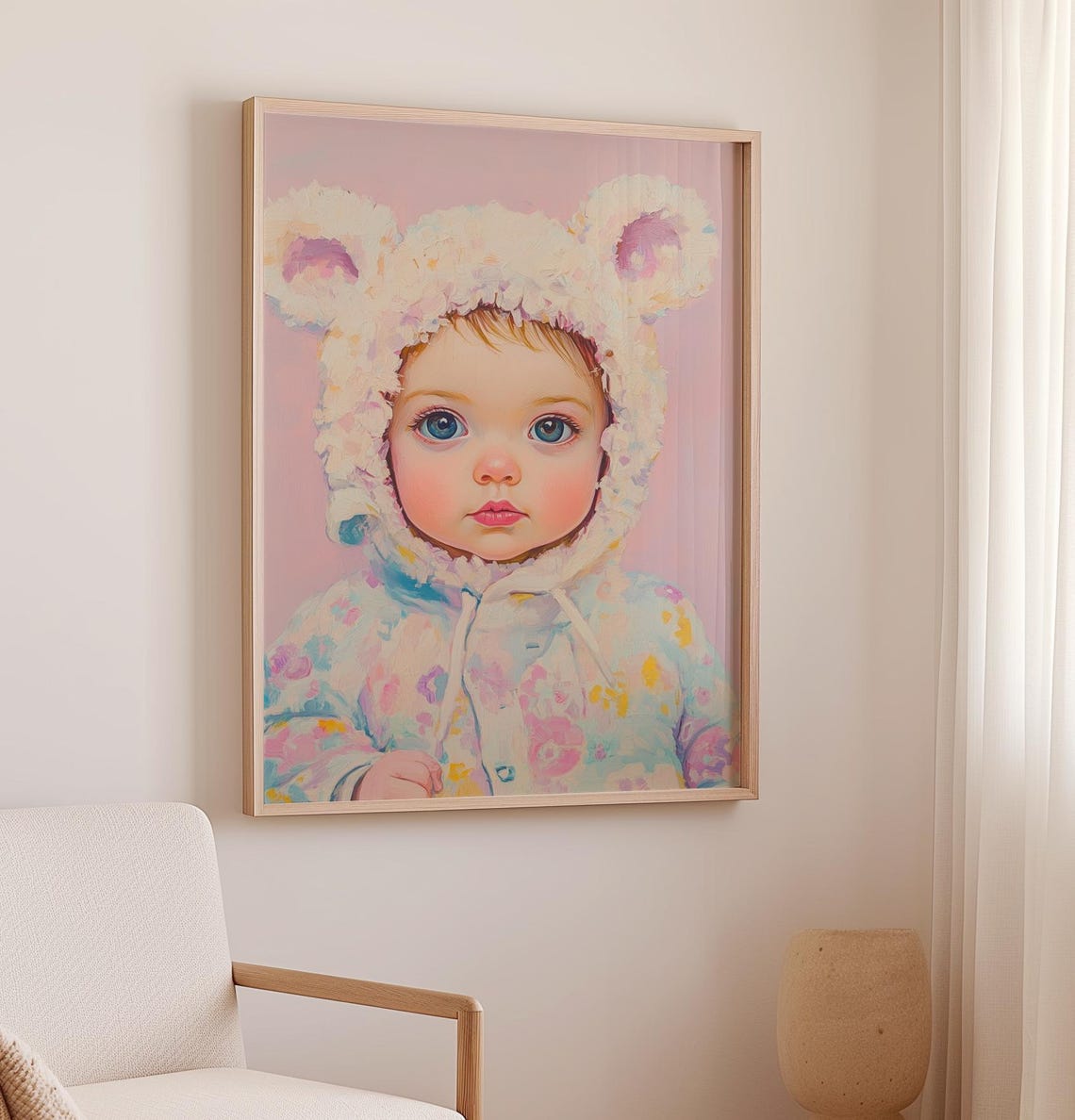 Cute Baby Painting Girl Nursery Wall Art Baby Bear Costume Trendy Art Art Toddler Room Wall Art - Image 2