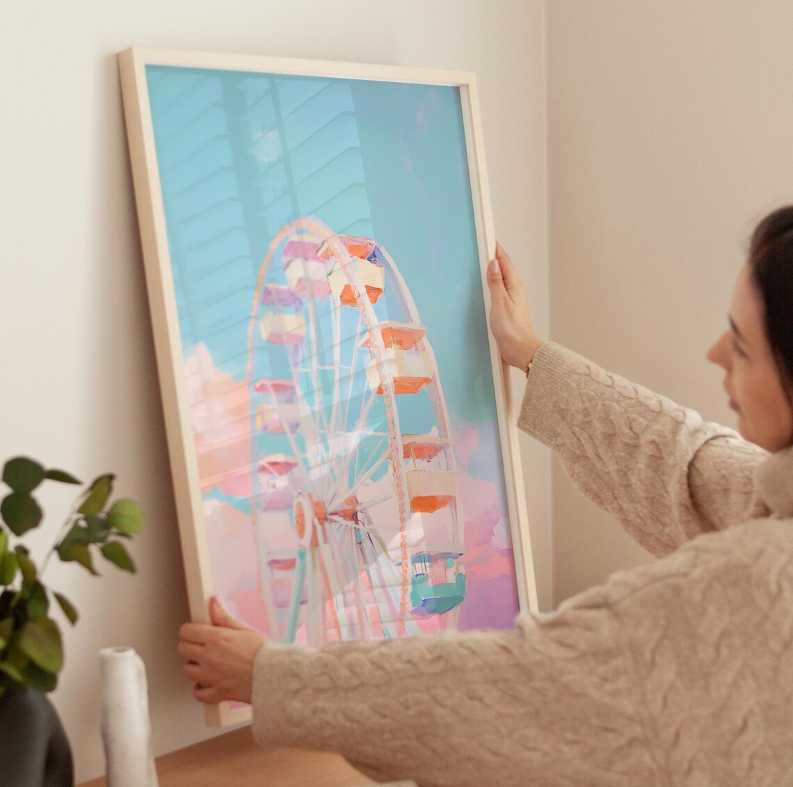 Pastel Ferris Wheel Carnival Sky Dreamy Amusement Park Art Poster - Image 3