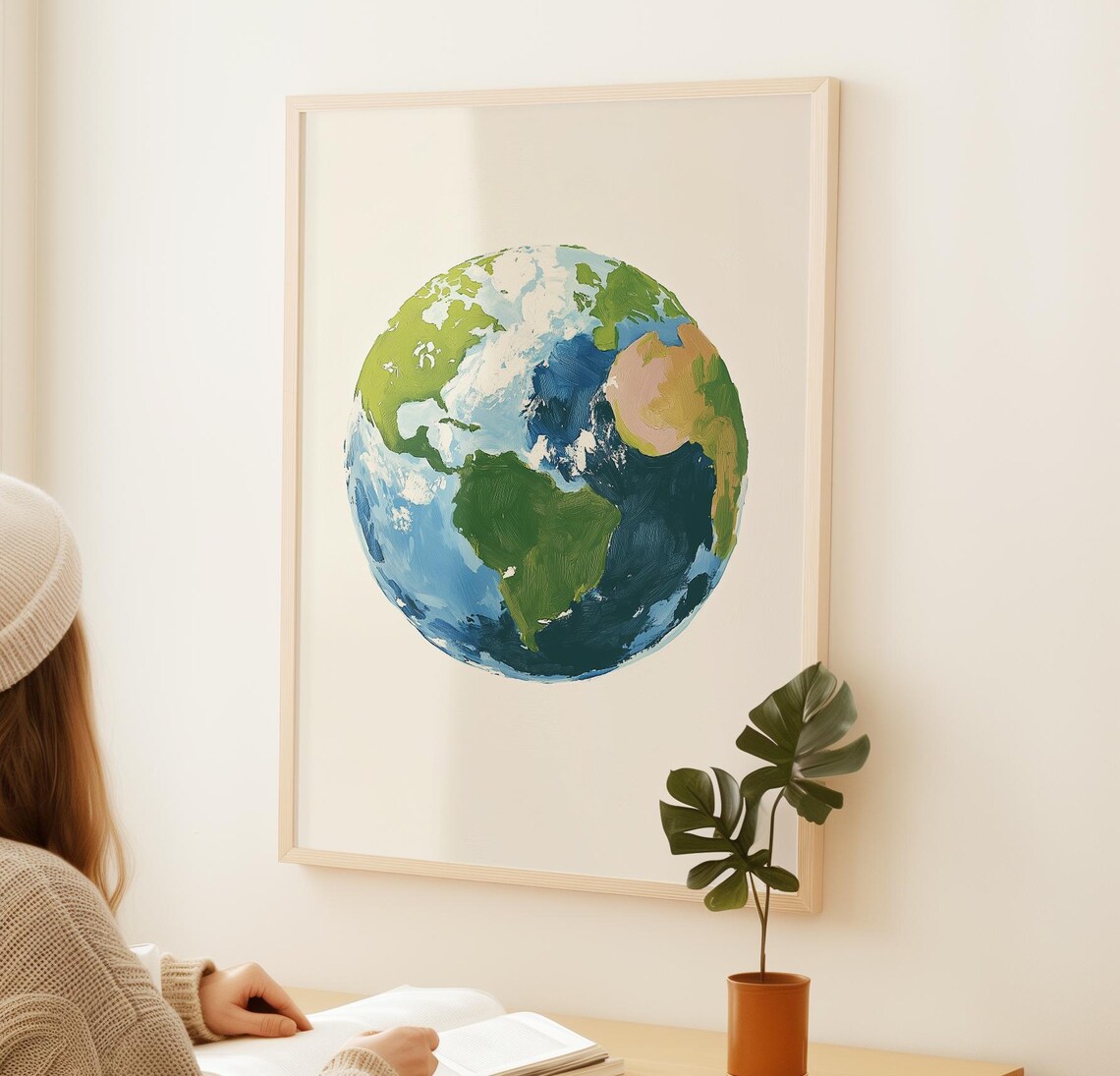 Planet Earth Watercolor Painting Green Blue Globe Nursery Art Poster - Image 4
