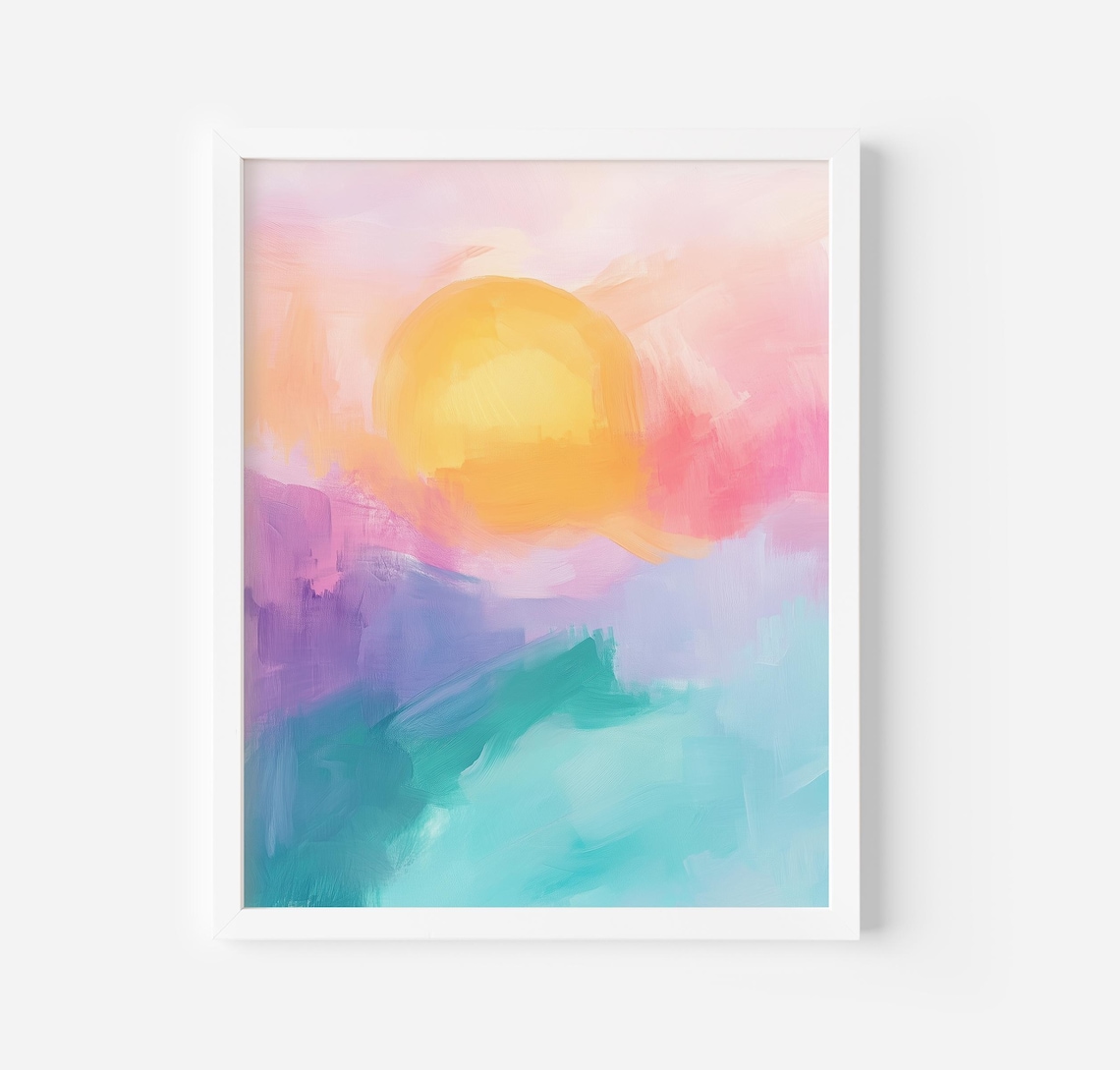 Pastel Sunrise Over Ocean Abstract Sun Landscape Painting Poster