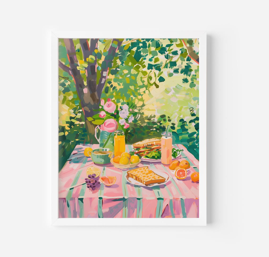 Summer Breakfast Picnic Under Trees Brunch Table Painting Poster