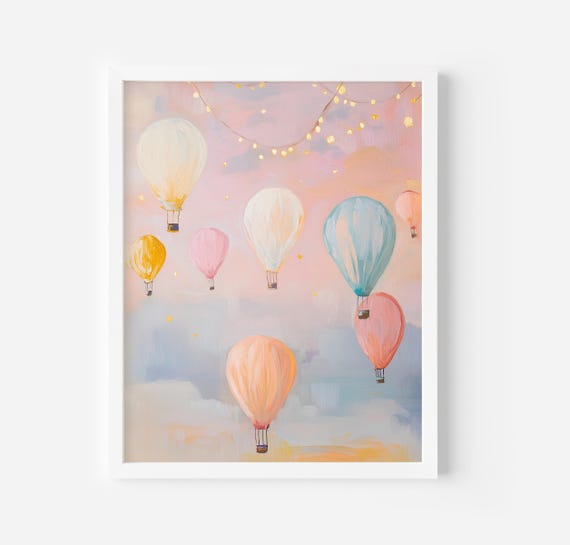 Hot Air Balloons Vintage Nursery Art Print