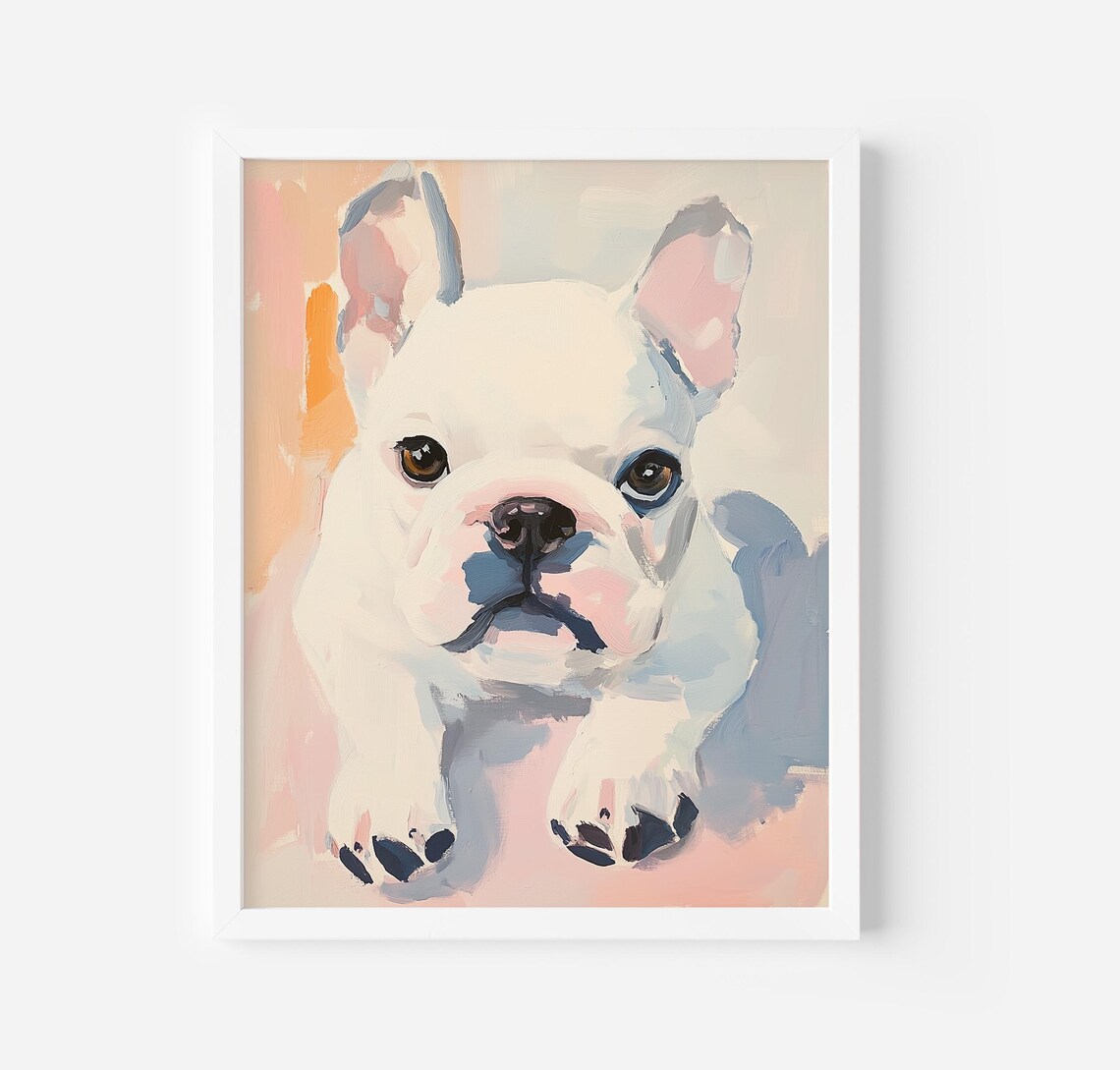 White French Bulldog Puppy Portrait Cute Pastel Dog Lover Art Poster