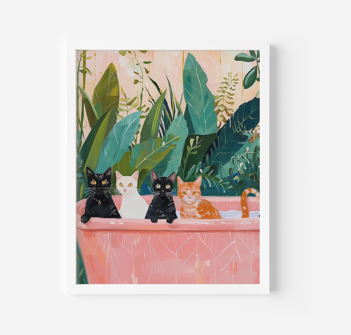 Cats in a Bathtub Bathroom Wall Art Print