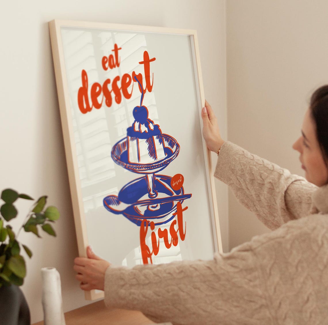 Eat Dessert First Cherry Treat Retro Sweet Tooth Kitchen Quote Poster - Image 4