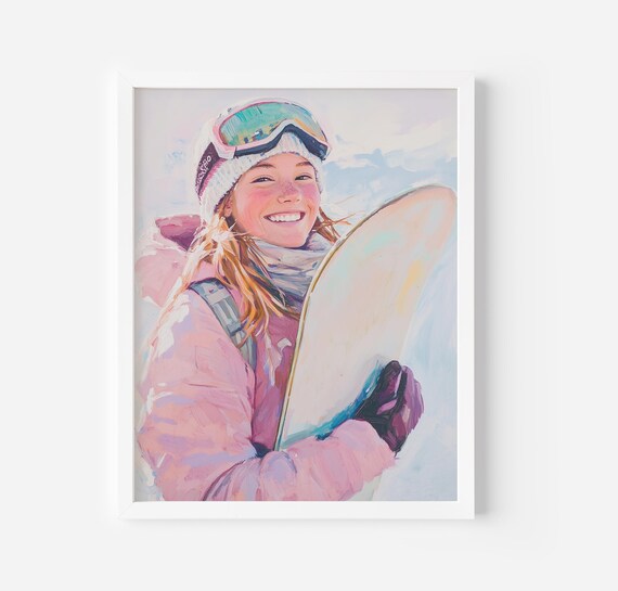 Smiling Girl Snowboarder In Pink Jacket On Sunny Slopes Poster