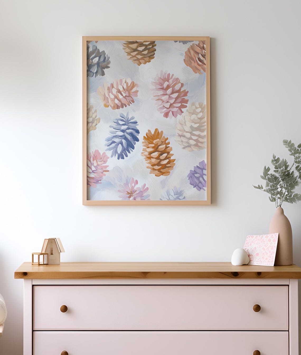 Pastel Pinecones Winter Pattern Pink Blue Holiday Art Poster - Image 2