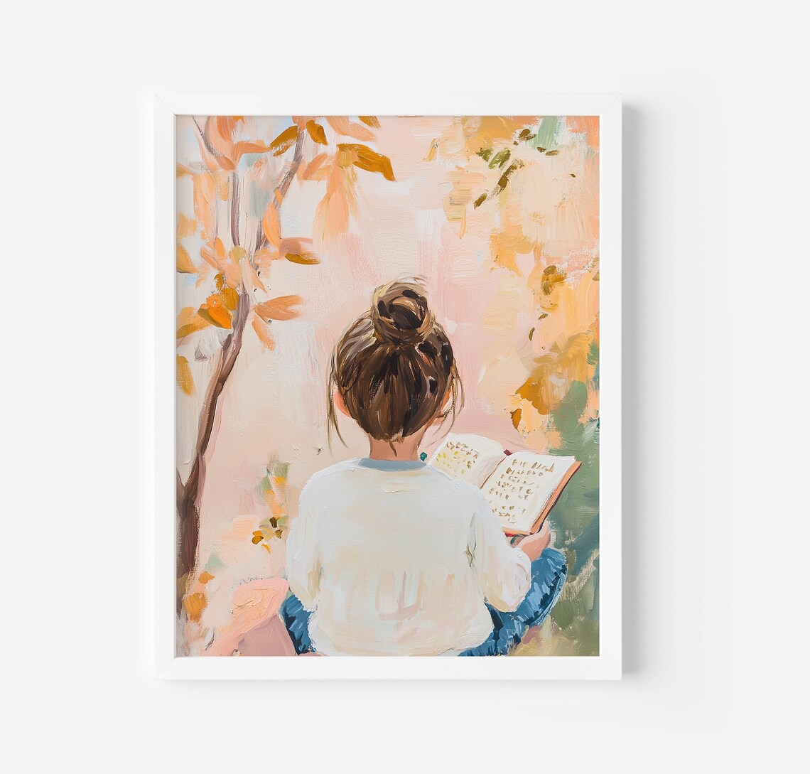 Girl Reading In Nature Painting, Cozy Reading Spot