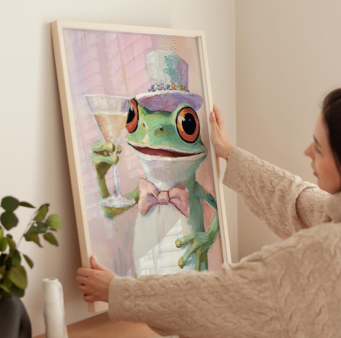 Cheerful Frog In Top Hat And Bow Tie Toasting Champagne Poster - Image 3