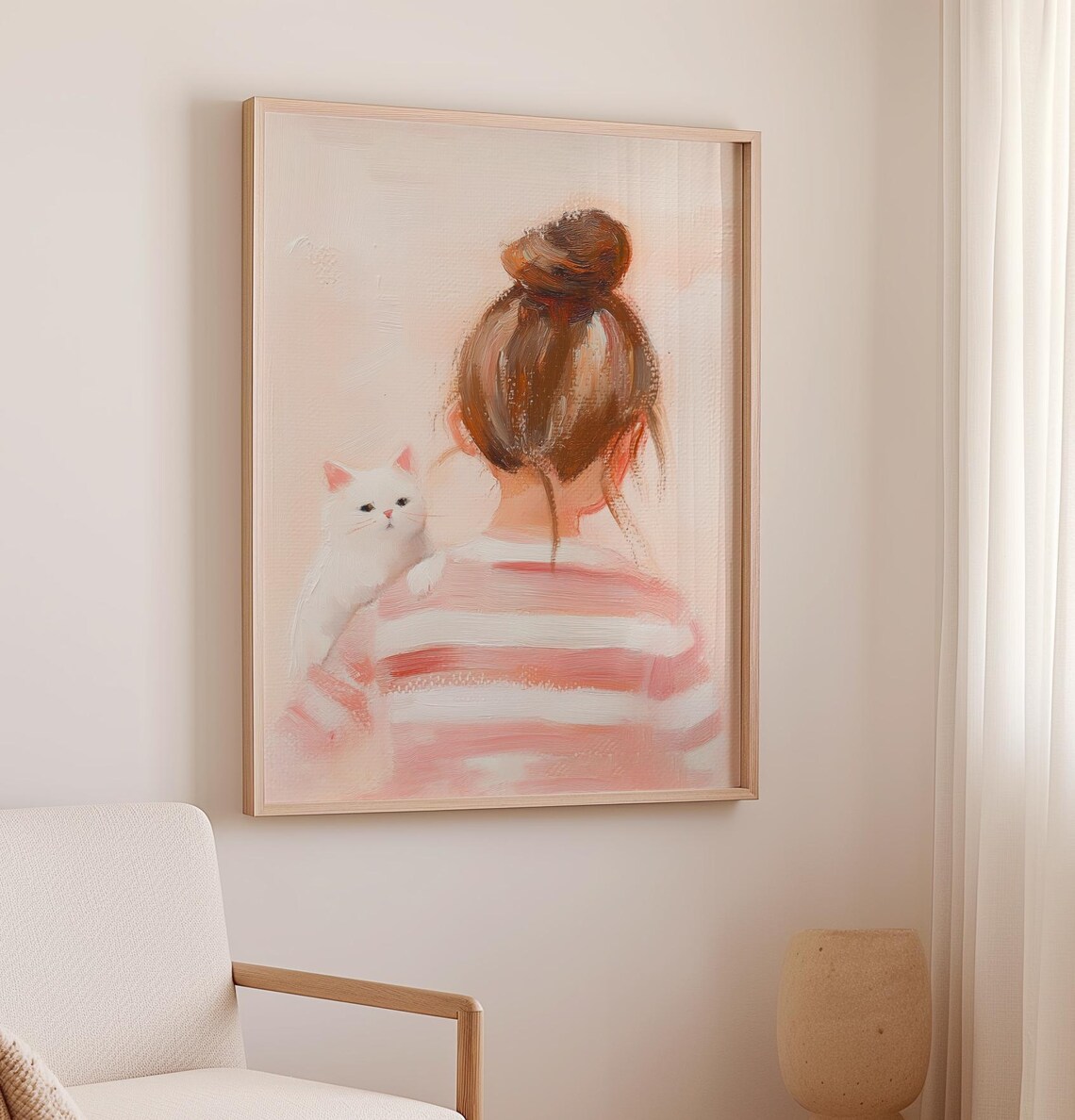 Girl Portrait Cat Prints, Pink Girly Room Art - Image 2