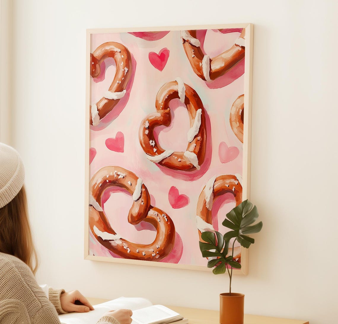 Heart Shaped Pretzels With Icing Pink Kitchen Wall Art Poster - Image 2