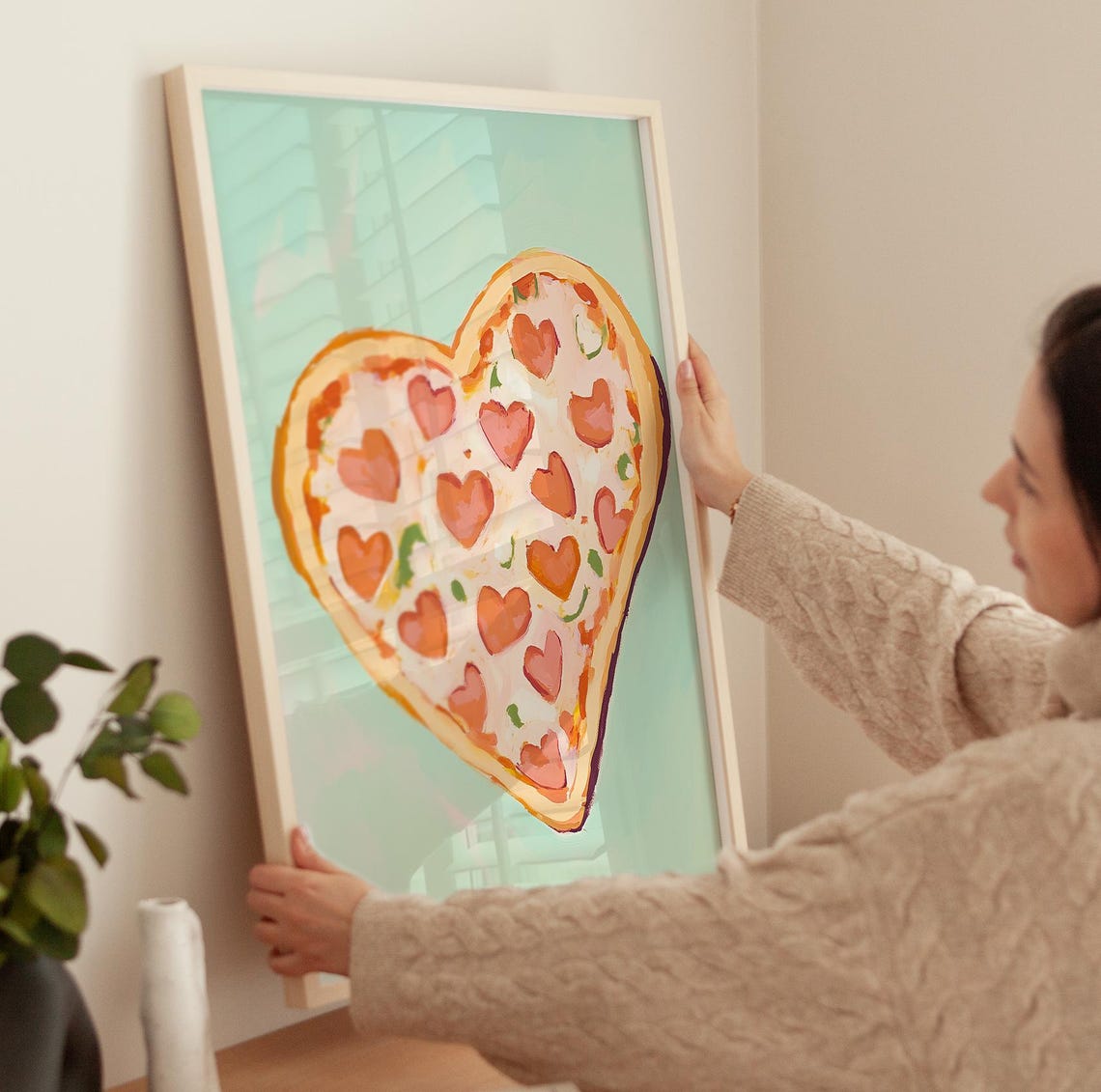 Valentines Pizza Print Art Trendy Kitchen Decor Retro Pizza Poster Cute Food Kitchen Art Aesthetic Kitchen Art Print - Image 4