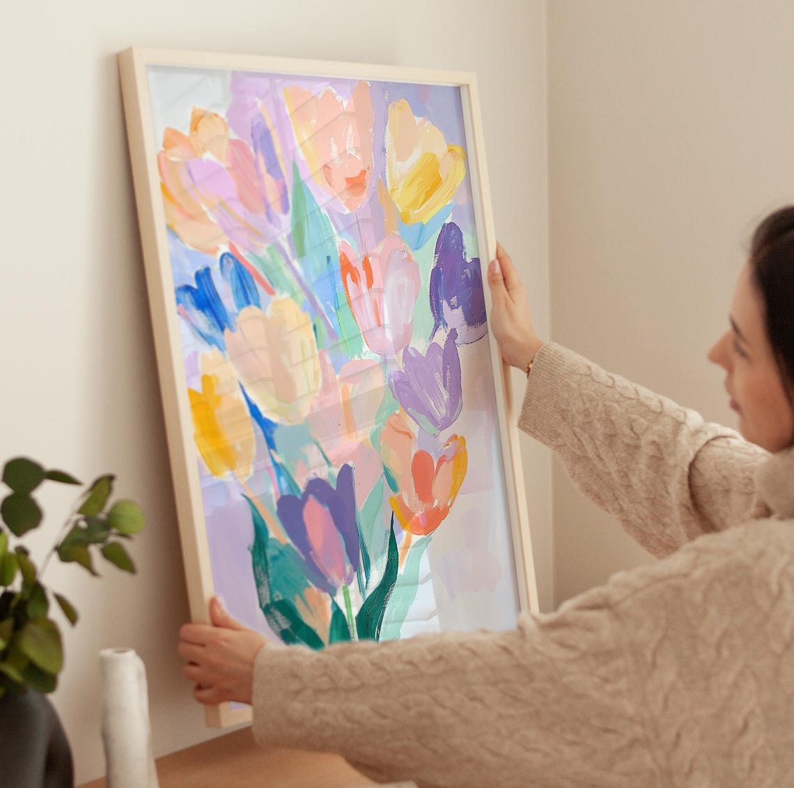 Bouquet Of Flowers Painting Floral Art Home Decor Art Prints Floral Pastel Colours Print Girls Bedroom Gift Idea Minimalist Wall Art - Image 3