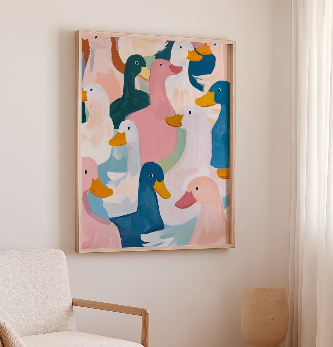 Happy Crowd Of Colorful Pastel Ducks Whimsical Animal Art Poster - Image 2