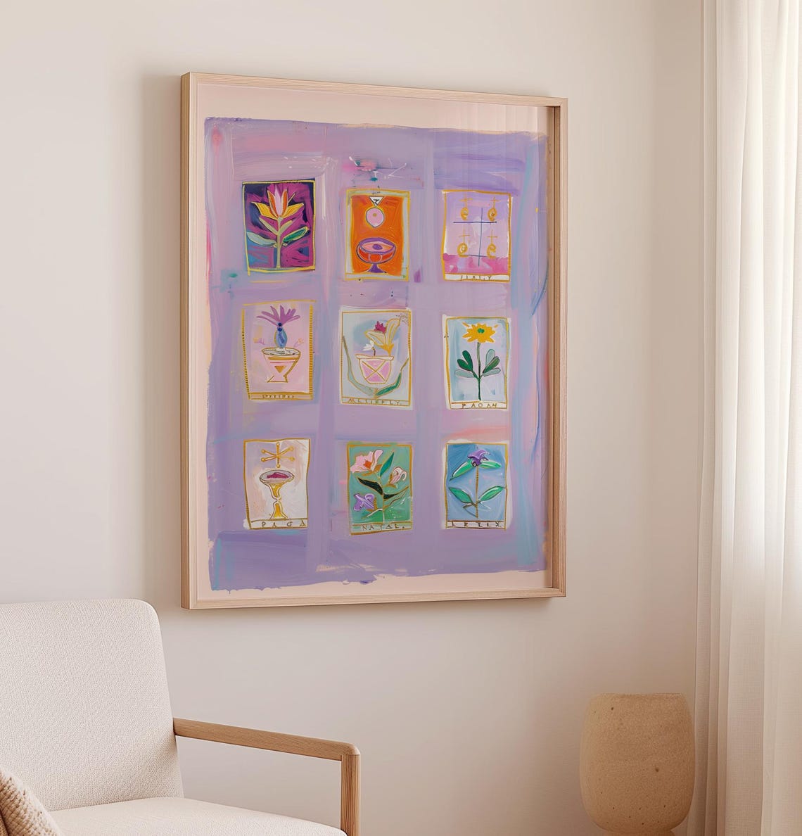 Celestial Tarot Cards Grid Purple Floral Oracle Art Painting Poster - Image 2