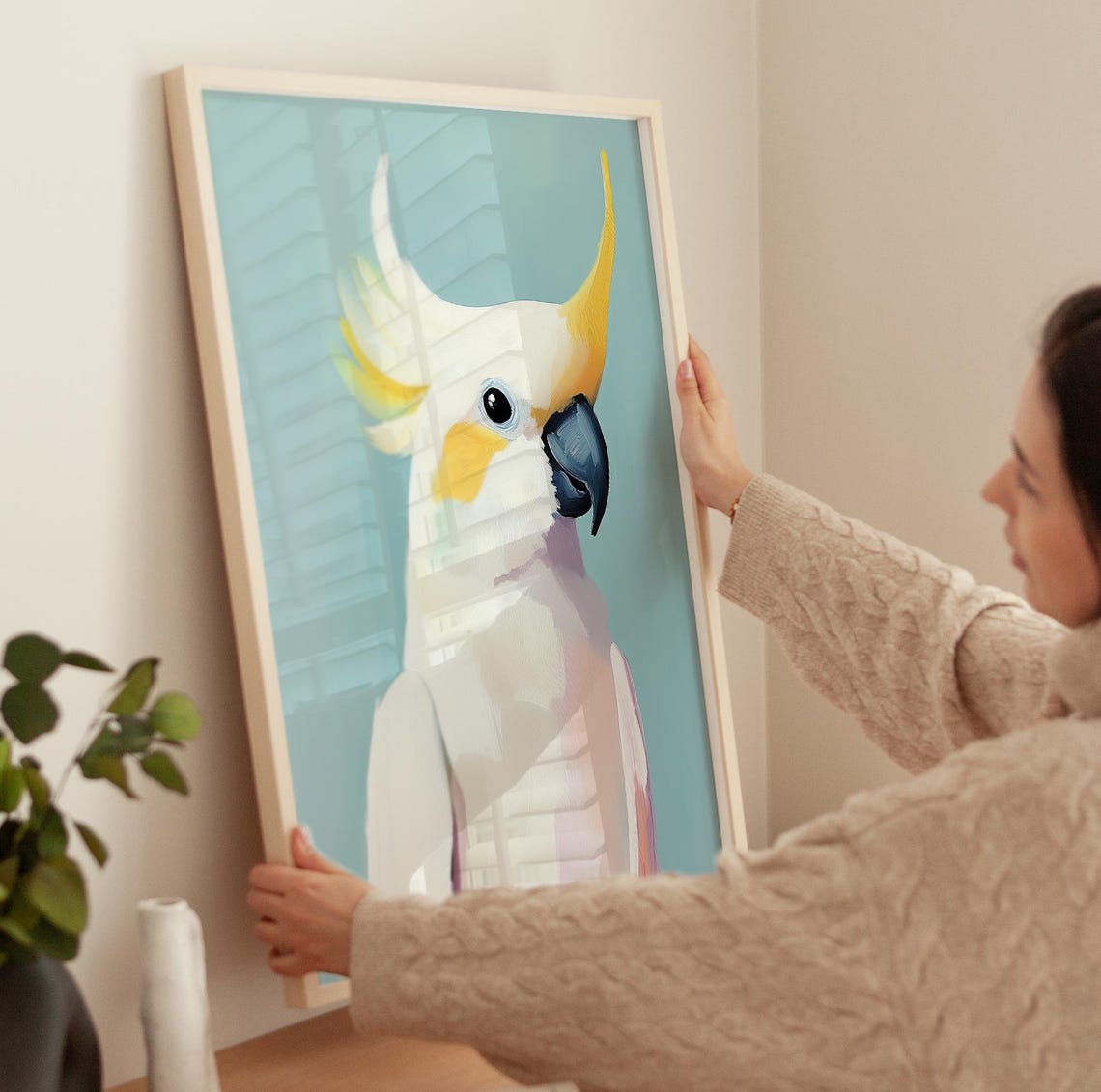 Sulphur Crested Cockatoo Portrait on Teal Pastel Tropical Bird Poster - Image 3