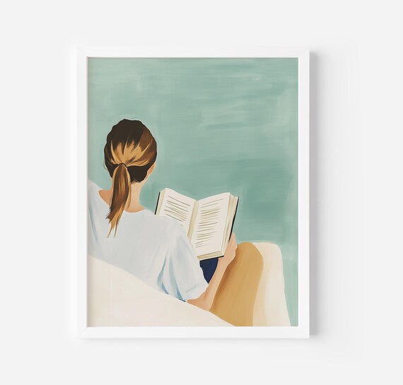 Woman Reading a Book Quiet Cozy Moment Modern Reader Art Poster