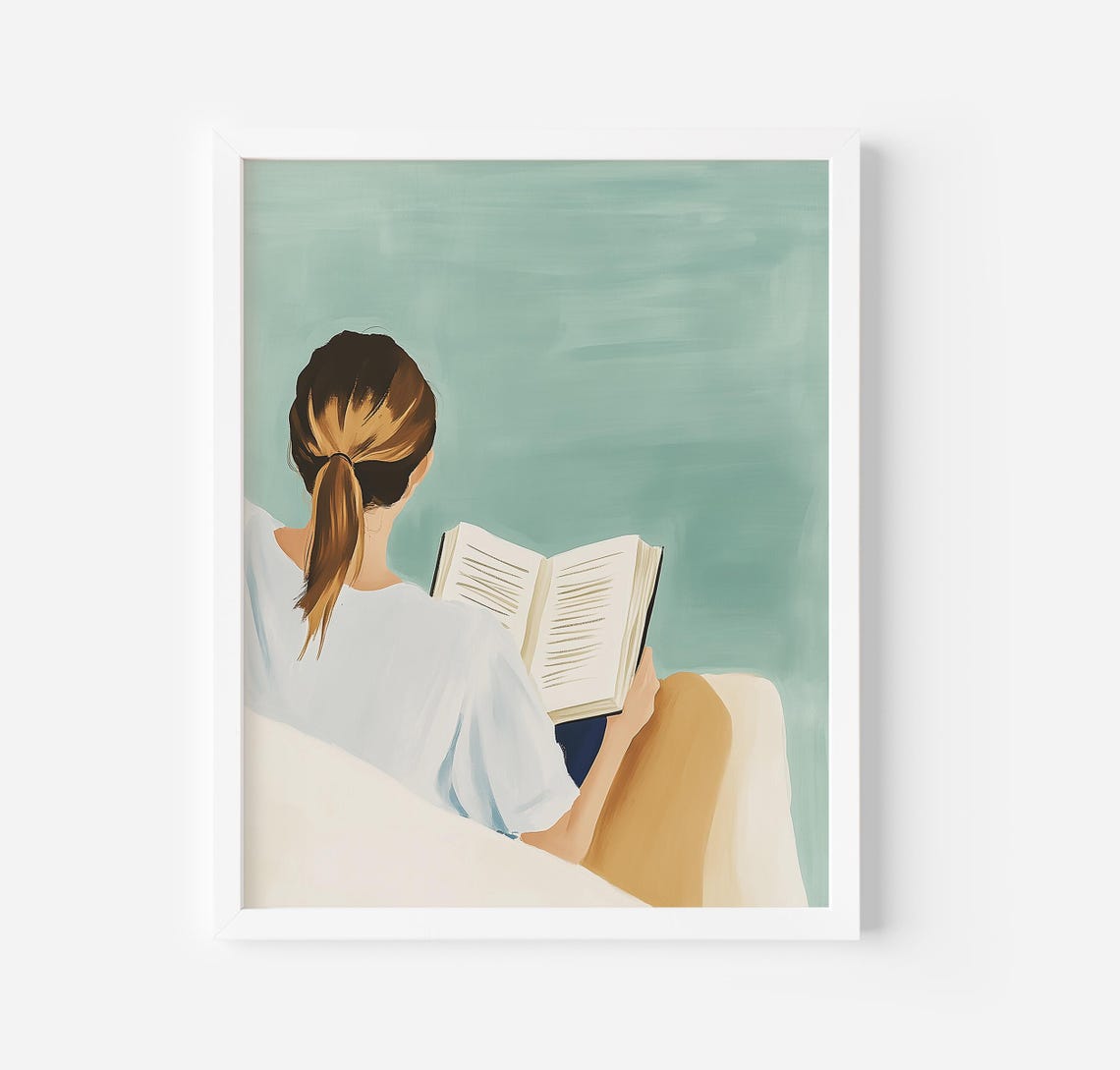 Woman Reading a Book Quiet Cozy Moment Modern Reader Art Poster