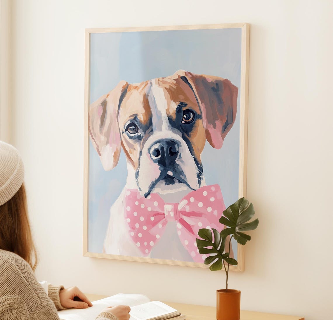 Boxer Dog Portrait With Pink Polka Dot Bow Tie Cute Pup Poster - Image 3