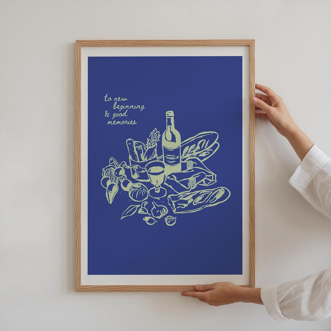 To New Beginning Good Memories Print Blue Wine Bread Still Life Wall Art