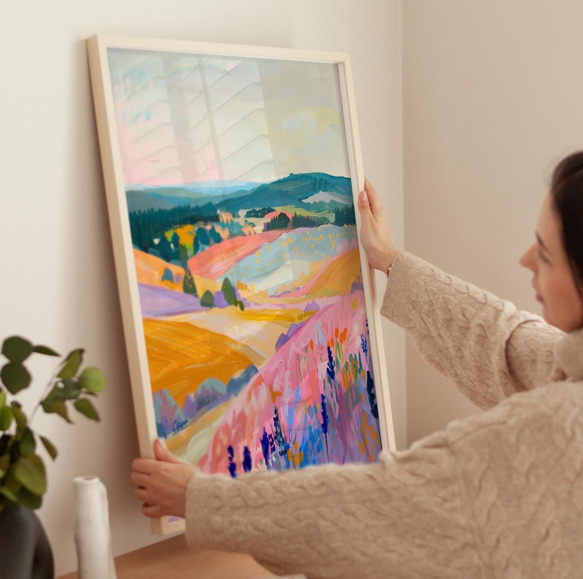 Colorful Rolling Hills Impressionist Landscape Painting Poster - Image 3