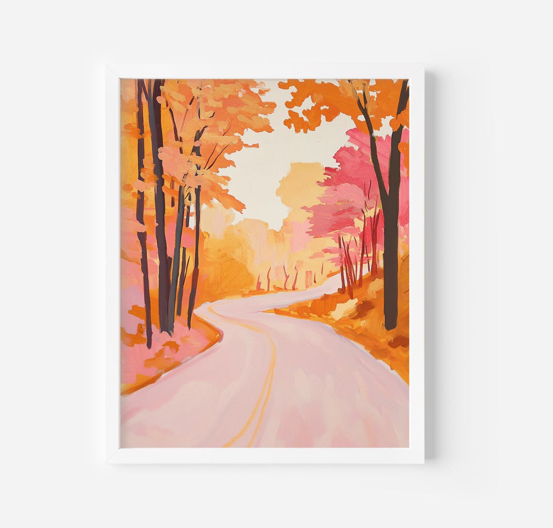 Winding Road Through Autumn Trees Orange Fall Forest Landscape Poster