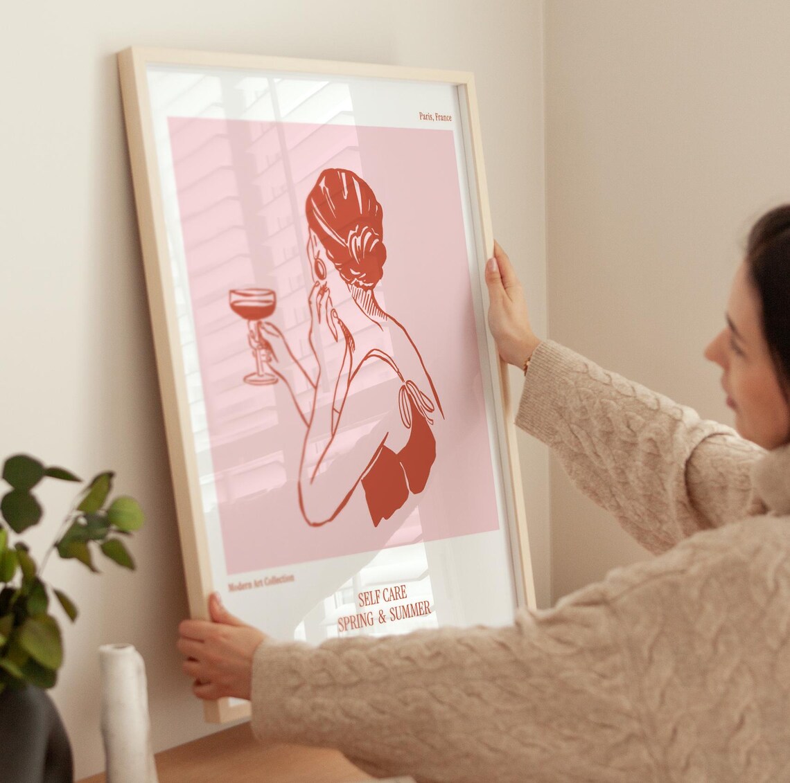 Elegant Woman with Cocktail Self Care Spring Summer Parisian Art Poster - Image 4