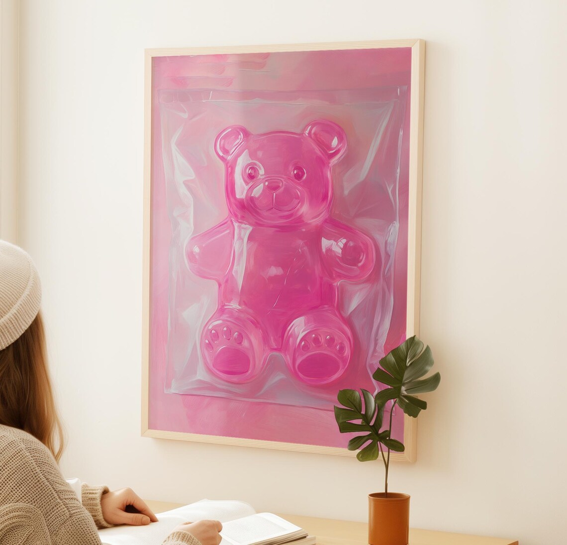 Pink Gummy Bear Art Print, Preppy Candy Decor - Image 2