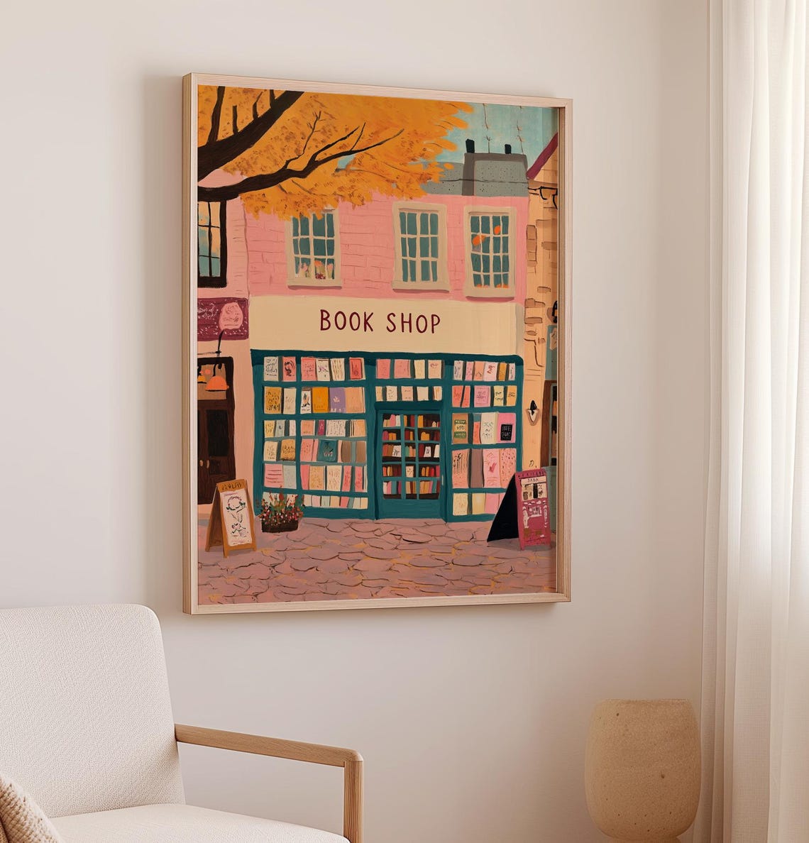 Pink Book Shop Storefront Illustration Cozy Reading Decor Poster - Image 2